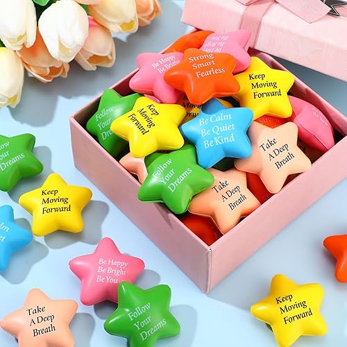 Miniatura 7 de Leyndo Pelota de estrés motivacional con forma de estrella, bolas de alivio de estrés a granel con citas de 2.2 pulgadas, mini bola de espuma