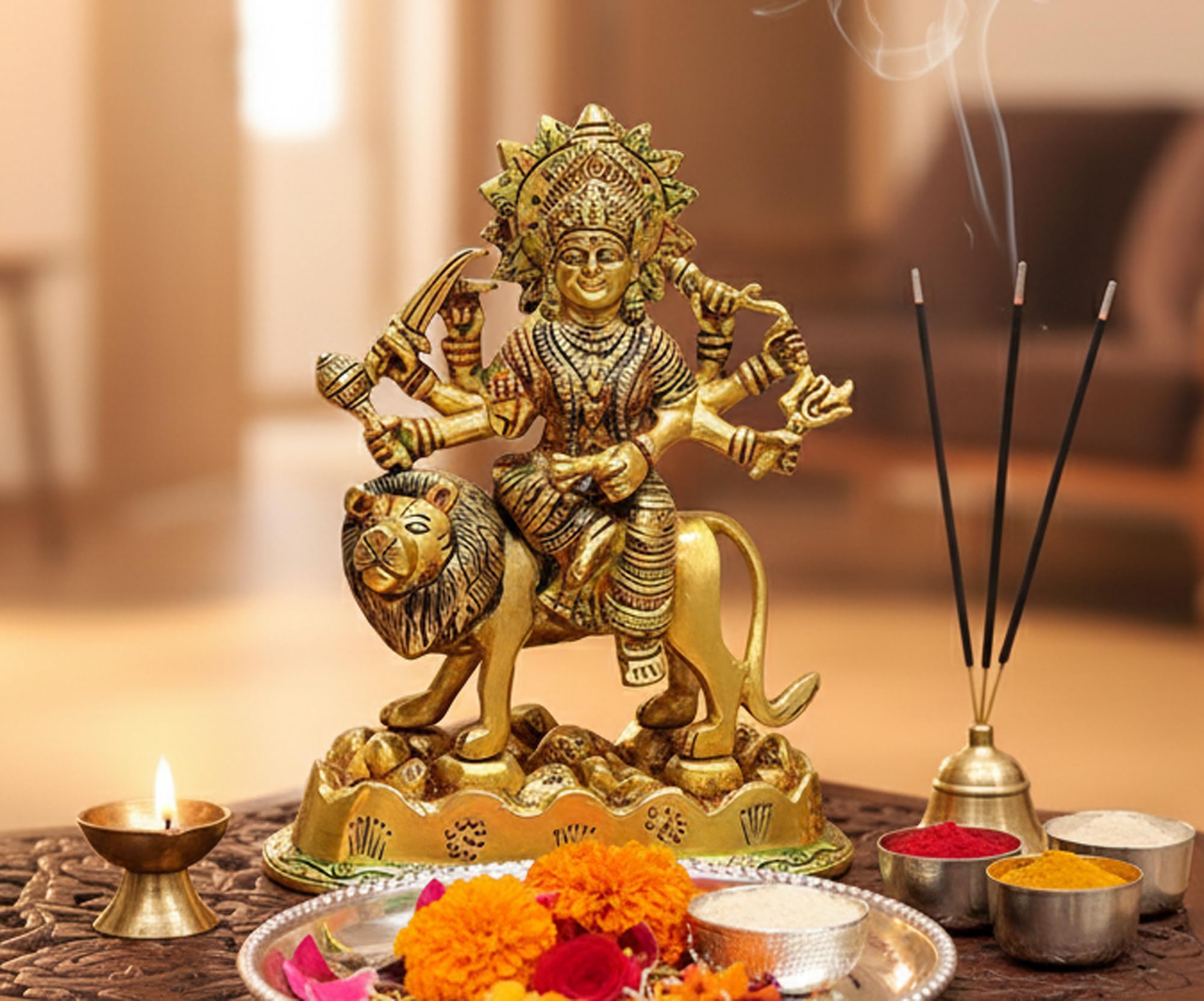 eSplanade Brass Maa Durga/MATA Rani Idol, Statue, Moorti, Murti for Home Mandir and Home Decor (6.5" Inches)