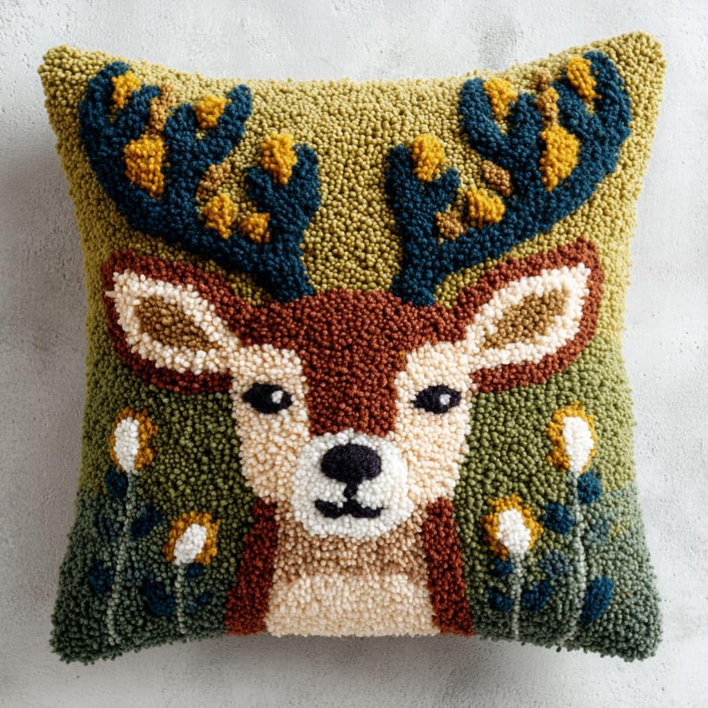 AxiangziK Latch Hook Cushion Kit 17x17in,Forest sika Deer