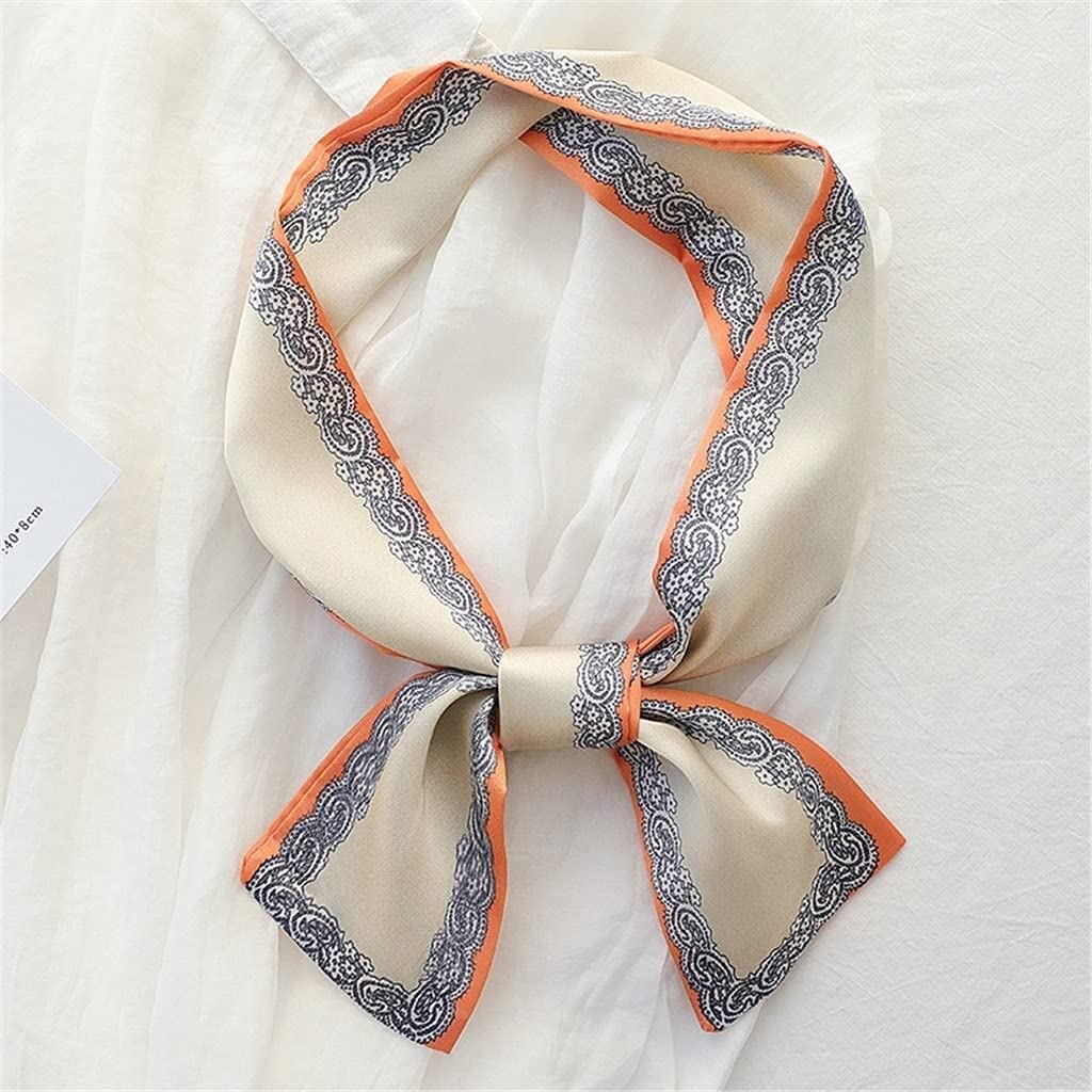 Bufanda de Mujer Bufanda Cuadrada Estampado de Corbata de Pelo Pañuelo de Seda Satinada Pañuelo de Cabeza para Mujer Bufanda de Seda de Tira Larga pequeña (B 9 * 100CM)