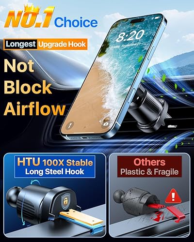 Miniatura 5 de HTU Grado militar para soporte de coche MagSafe Succión más fuerte mejoradaSoporte magnético para teléfono para ventilación del parabrisas, soporte