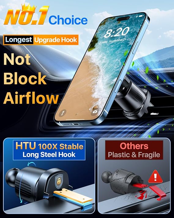 Military-GradeHTU for MagSafe Car MountUpgraded Strongest SuctionMagnetic Phone Holder Cell Stand for Dashboard Windshield Vent,Truck Cradle for iPhone 17 Pro Max 16 15 14 13 12 Tesla, Navy Blue