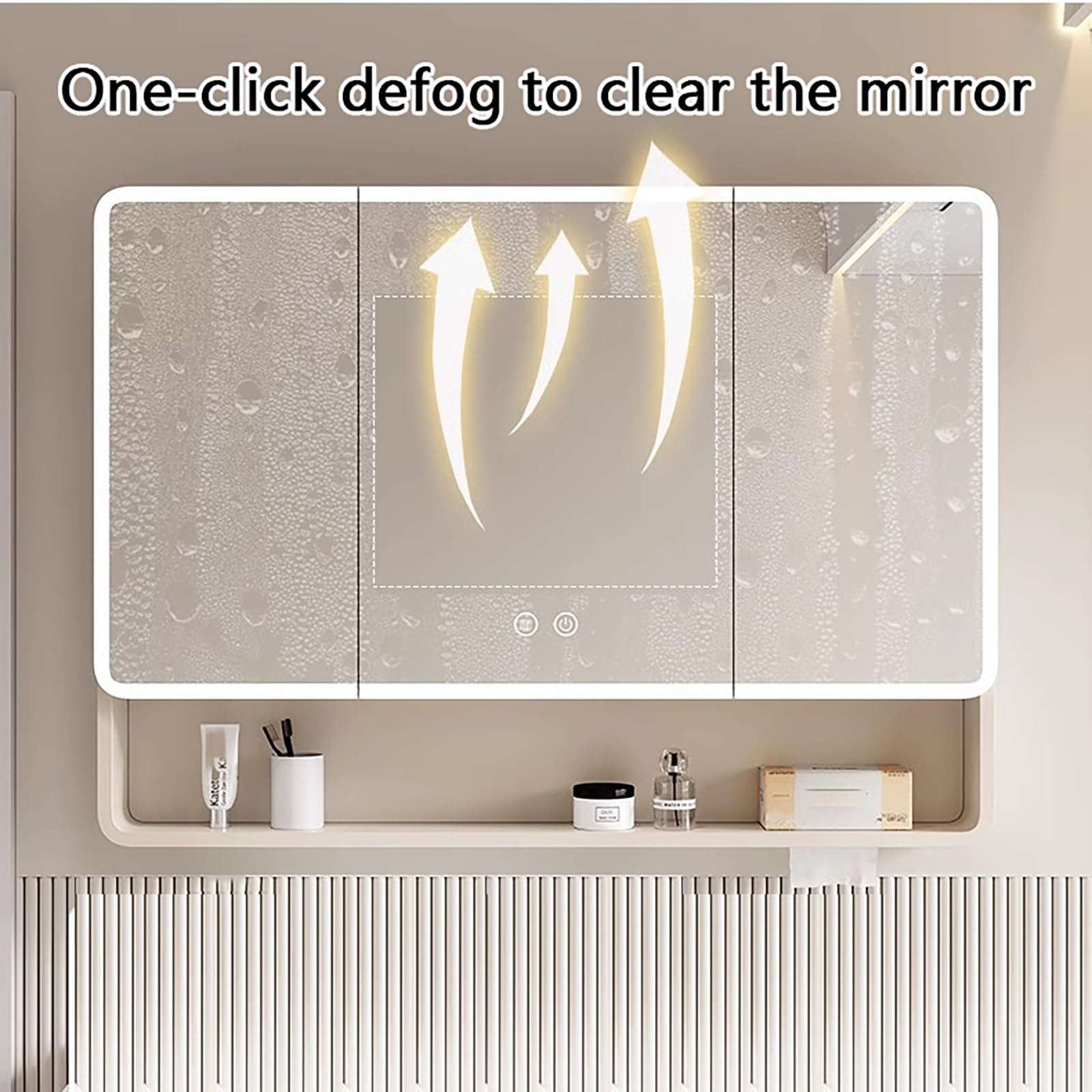 Mobiletto Bagno Specchio, Armadietto Bagno In Alluminio Con Antiappannamento, Mobiletto Da Parete In Legno Massello Con Luce A LED, Mobili Da Contenitore Oscuramento(White,80CM/31.4IN)