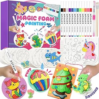 Cocostar Kit de pintura de textura de espuma mágica, 84 piezas de artes y manualidades para niñas de 4-6-8-10, juego de pintura mágica hinchada, pintura para niños por número, manualidades de arte 3D
