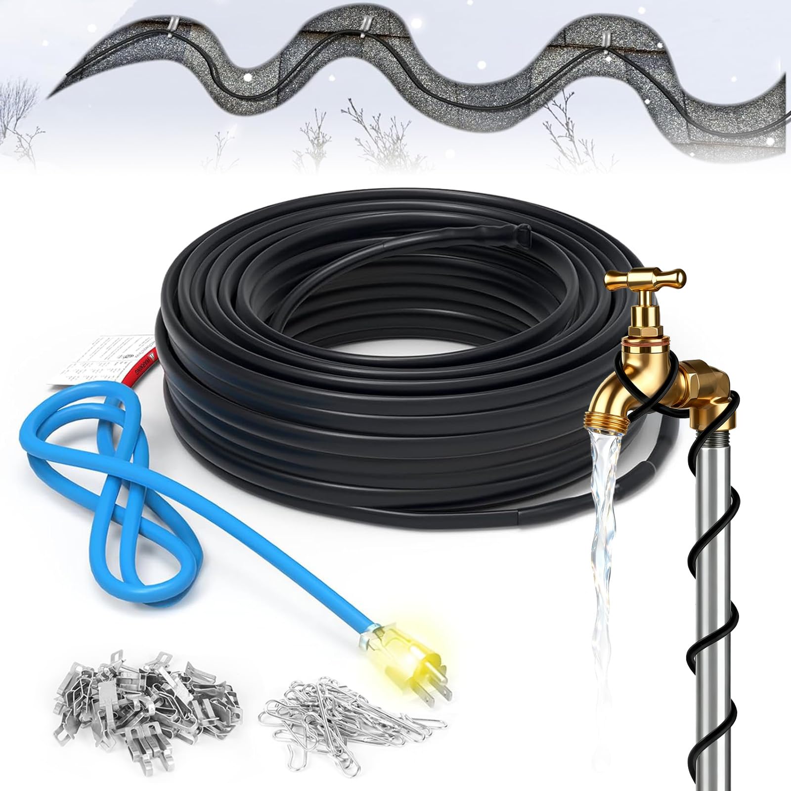 TDSF1-K Nastro termico autoregolante per tetti, 5 W/ft, nastro termico per tubi, ideale per la prevenzione delle dige di ghiaccio su tetti e grondaie, 30 m