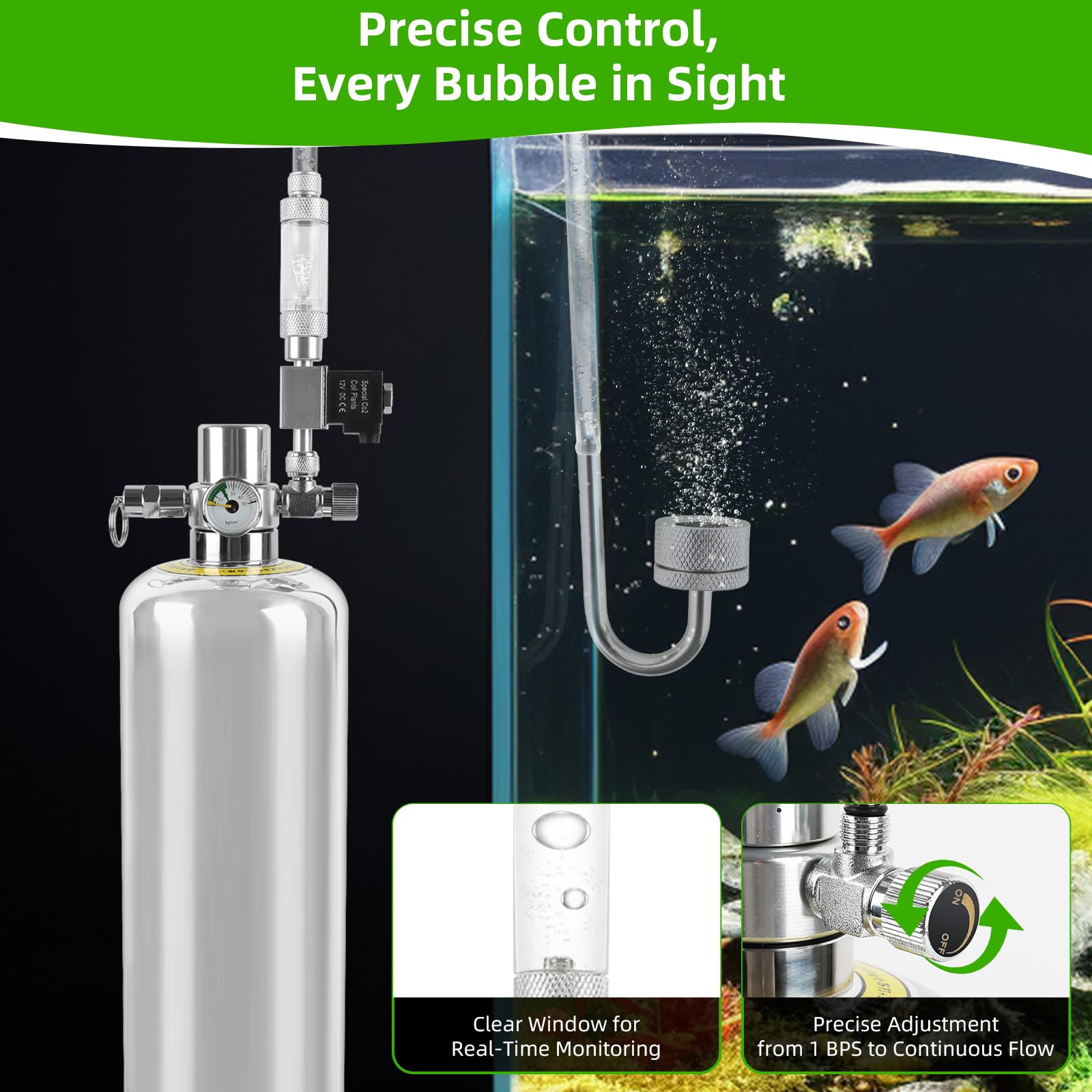 Acuario completo de 4 l de CO2, generador de CO2 de acero inoxidable, botella de CO2 de 4 kg, kit de reactor de dióxido de carbono, con válvula magnética, difusor, contador de burbujas visual, para