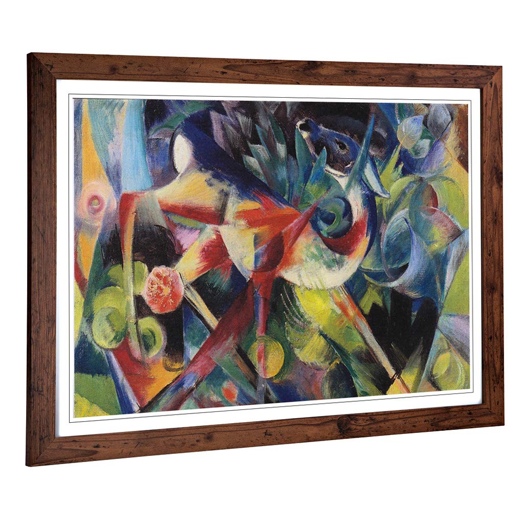 Big Box Art Framed Print of Franz Marc Deer in The Flower Garden Design | Wall Art Picture | Home Decor for Kitchen, Living Room, Bedroom, Hallway, Walnut, A2 / 24.5x18 Inch / 62x45cm