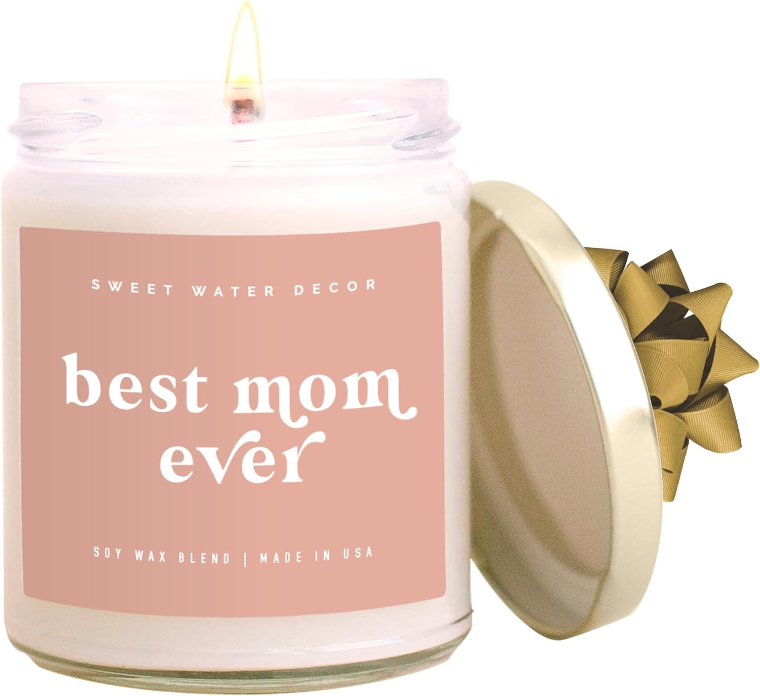 Sweet Water Decor Best Mom Ever Candle - Sea Salt, Jasmine, Cream, and Wood Scented Soy Wax Candle for Home - New Mom, Mother's Day Gift - 9oz Clear Jar, 40 Hour Burn Time, Made in the USA-animated-img