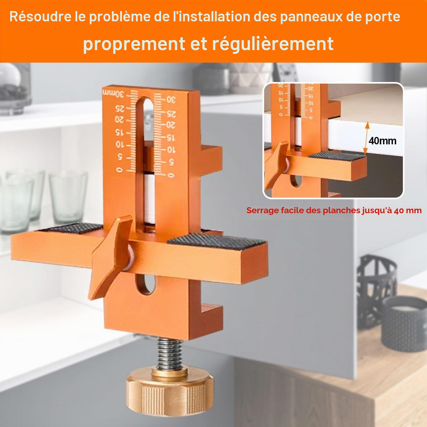 Outil d'Installation de Porte d'Armoire Polyvalent, Gabarit Defonceuse a Bois, Gabarit de Percage, Robuste et Portable - Idéal pour une Installation Précise et Facile des Portes d'Armoires