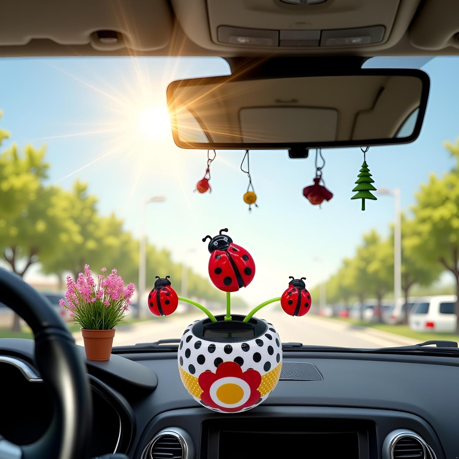 Red Bug Solar Powered Dancing Flower for Car, Car Windowsill Decoration Desktop Solar Dancing Ornament,Solar Dancing Figurines, Automatic Swinging Car Dashboard for Solar Power Kits,Funny Ornaments
