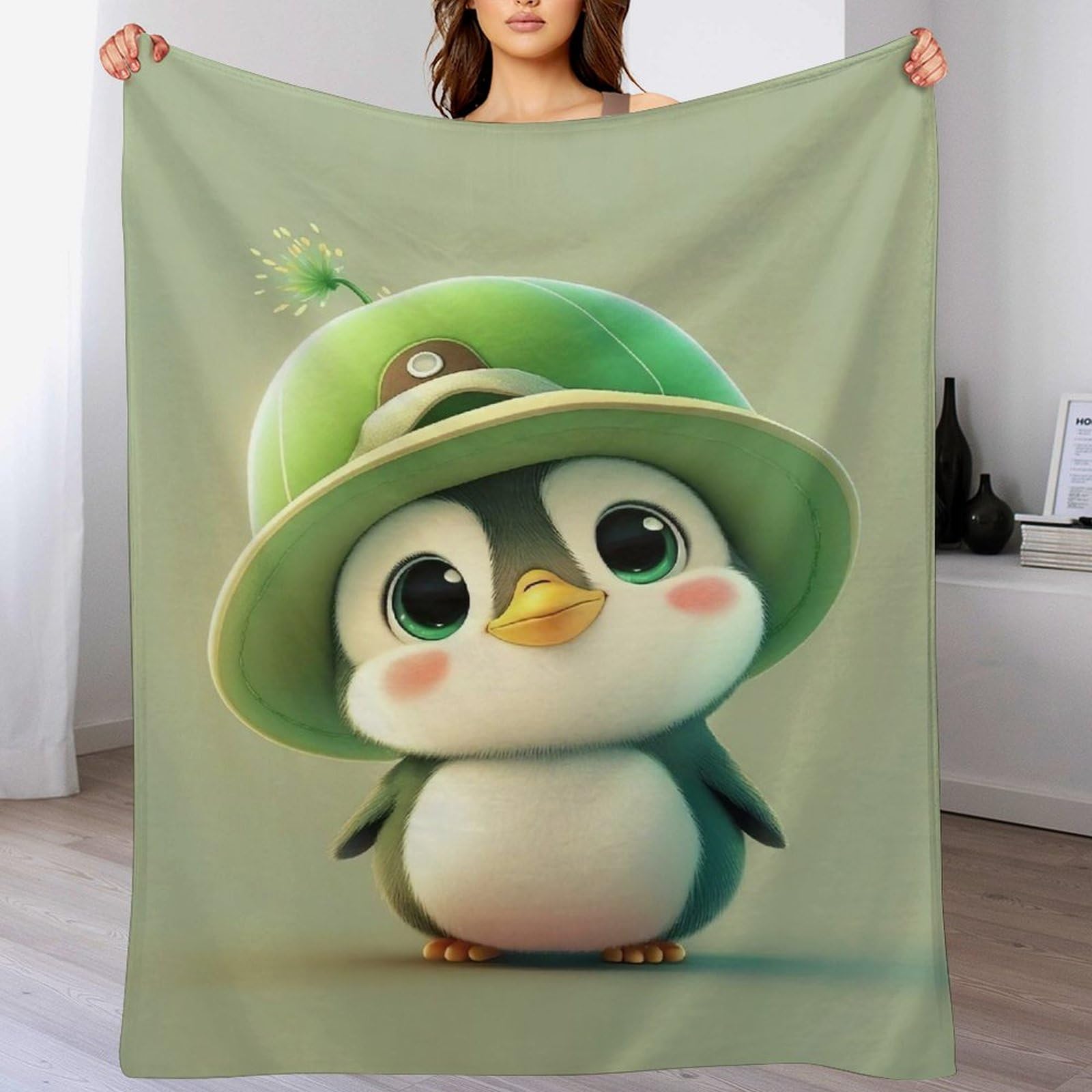 Plaid pingouin polaire pour canapé et camping, couverture douce de voyage