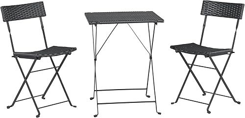 Lavish Home - Juego de mesa plegable para patio, mesa de café de 3 piezas y sillas de ratán y acero para muebles de porche, terraza, jardín o balcón