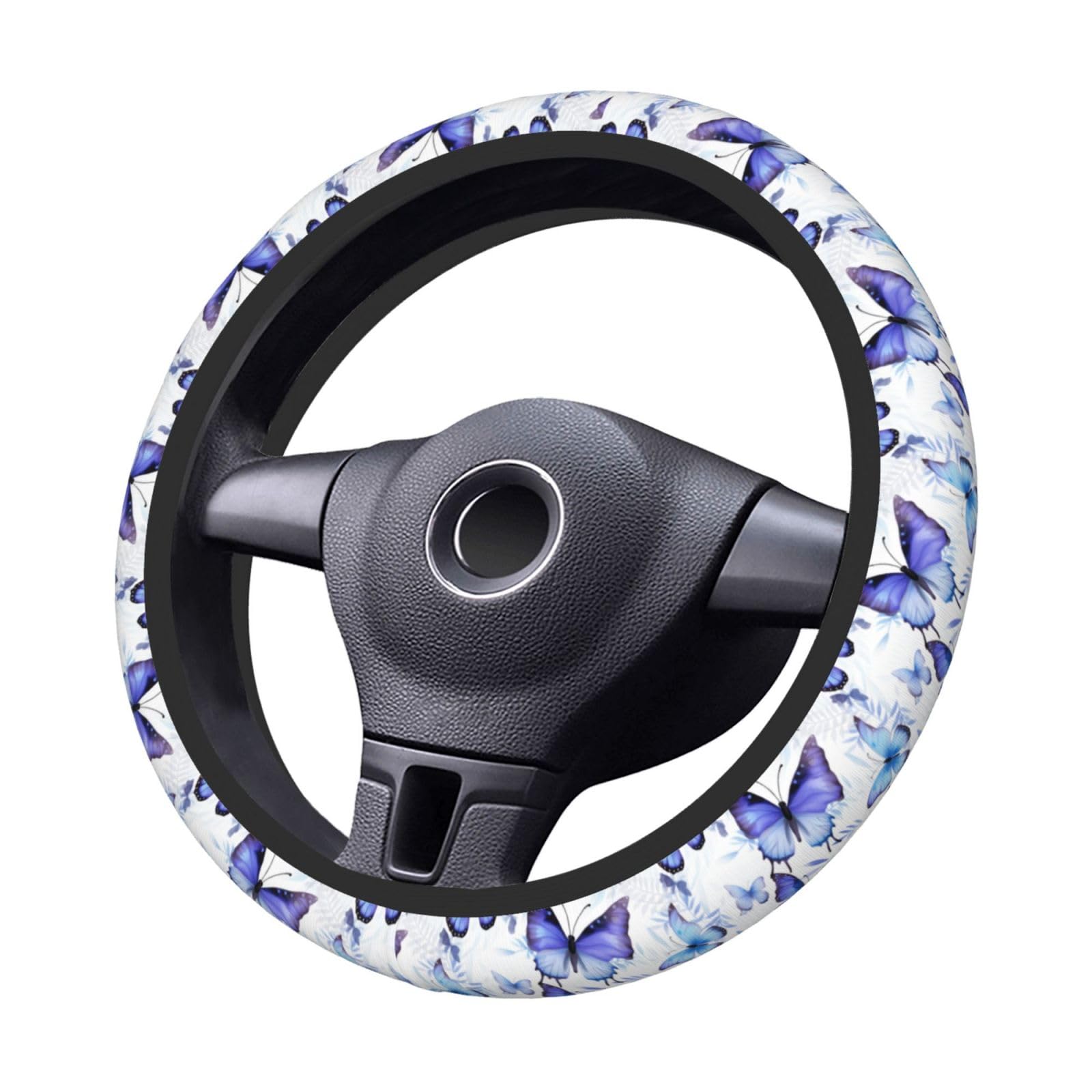 Summer with Blue Butterflies Steering Wheel Covers,Anti Slip Sweat Absorption Elasticity Car Accessories Steering Wheel Protector Universal 15 Inch