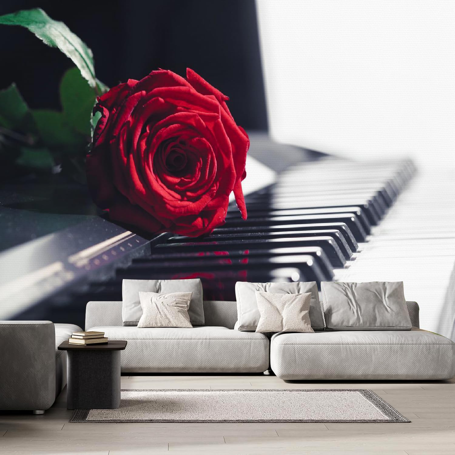 Papier Peint Intissé Roses Piano 3D XXL Vintage pour Salon 350x256 cm