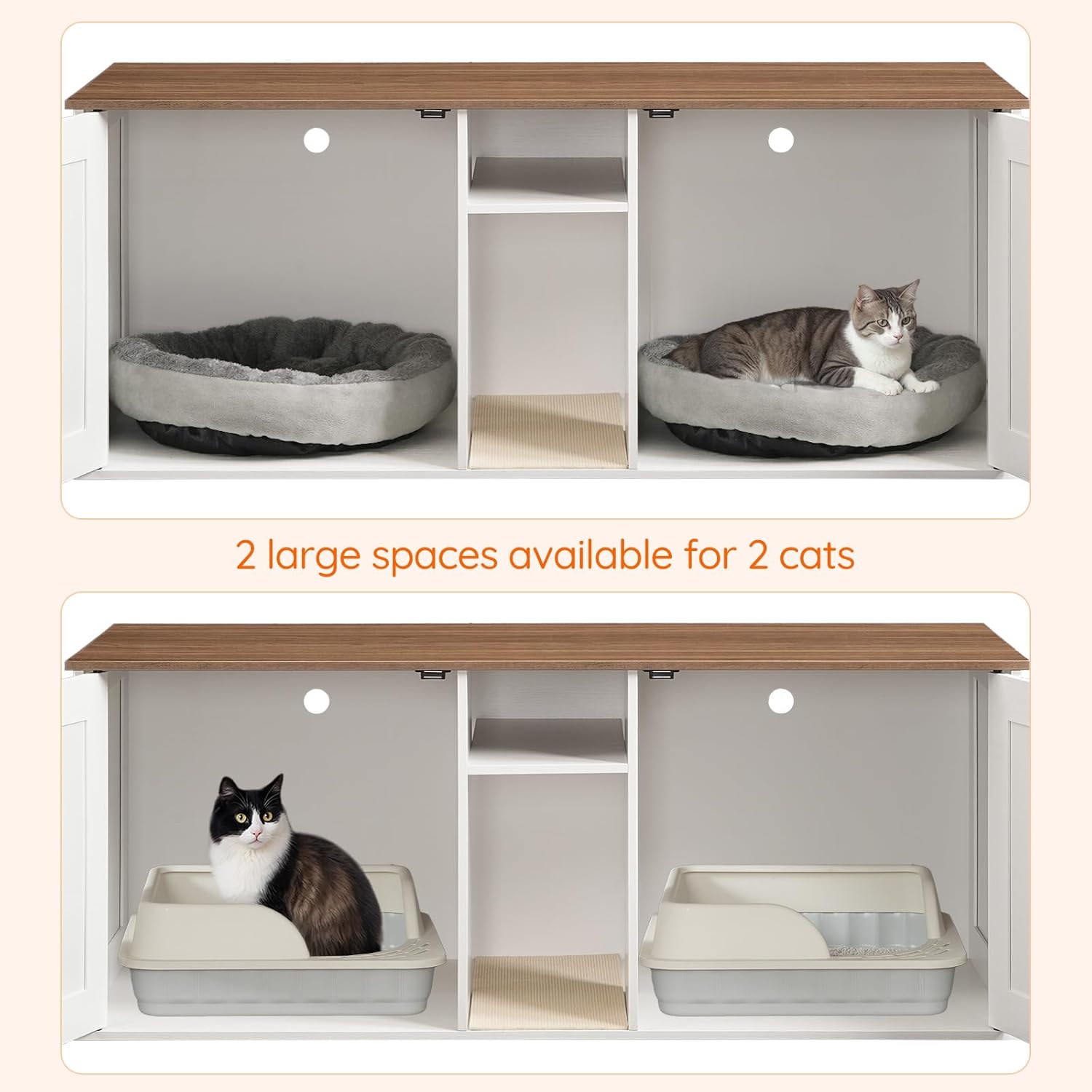 HOOBRO Double Litter Box Enclosure Bundle，Modern Cat Litter Box Furniture with Storage and Mat Design, 2 in 1 Hidden Litter Box Furniture with Shelf, WL78MW01-WH23MW01