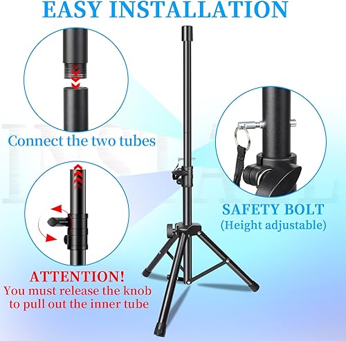 Miniatura 4 de Soporte para altavoz, soporte de trípode de altavoz ajustable en altura, par de soportes de altavoz de peso ligero, compatible con 1.378 in, soporte