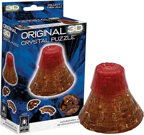 Volcano - Rompecabezas de cristal 3D original estándar de BePuzzled, rompecabezas de cristal tridimensional y brainteasers para rompecabezas y