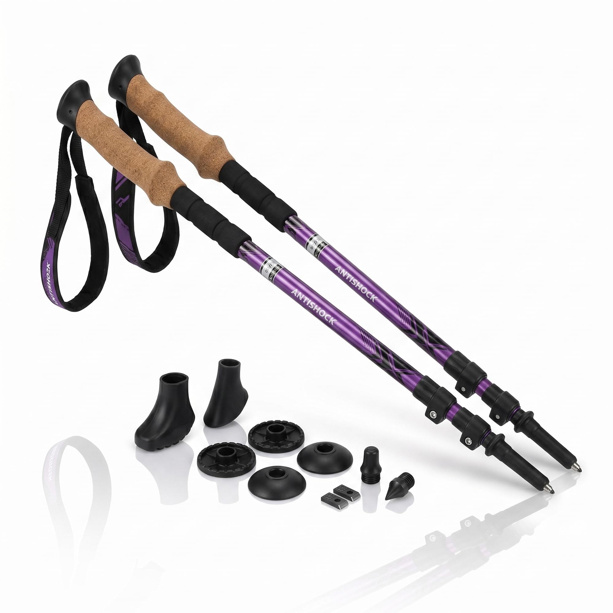 Mucola Nordic Walkingstöcke 2er Set – Höhenverstellbar 65–135 cm | Teleskop Wanderstöcke aus Aluminium Antishock, Wolframstahlspitze & 12 Aufsätzen - Trekking, Wandern, Fitness