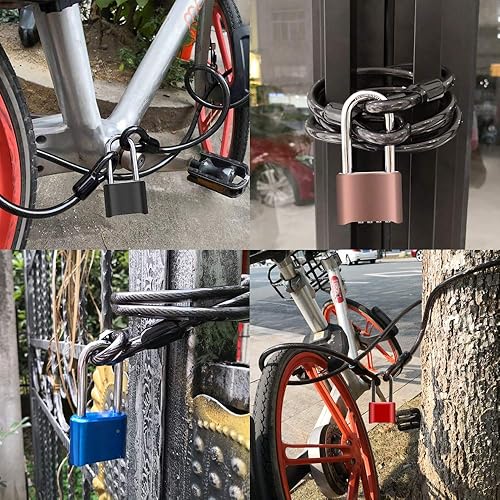 Miniatura 6 de Cerradura de combinación resistente de 4 dígitos con grillete largo, resistente al agua, con cable de acero para bicicleta, puerta, valla (azul)