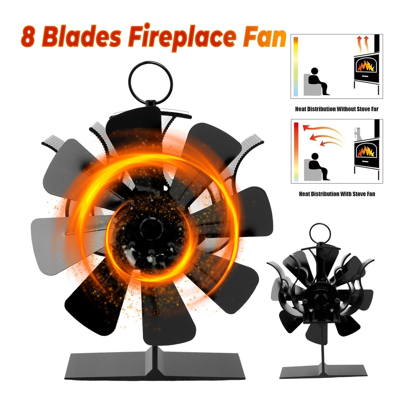 Ventilador Estufa Leña Ventilador For Hogar De 8 Aspas Alimentado Por Calor, Estufa Combustión Silenciosa Y Segura Con, Distribución Eficiente Del For El, Quemador Leña(8 Blades 1pcs)