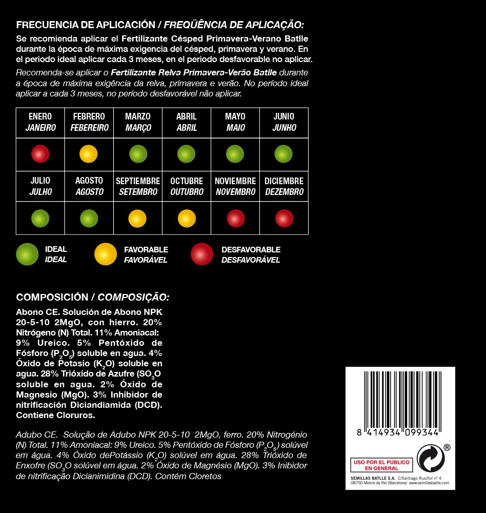 Semillas Batlle Semillas De Césped Césped Ornamental Y Resistente 5Kg + Abonos Fertilizante Cesped Primavera-Verano Saco 4Kg