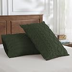Olive Green Boho Tufted Duvet Cover King Set Vintage Tufts Bedding | Farmhouse Geometric Chevron Stripe Jacquard Embroidery Comforter Cover, Soft Microfiber, Shabby Chic,All Seasons,3 Pieces
