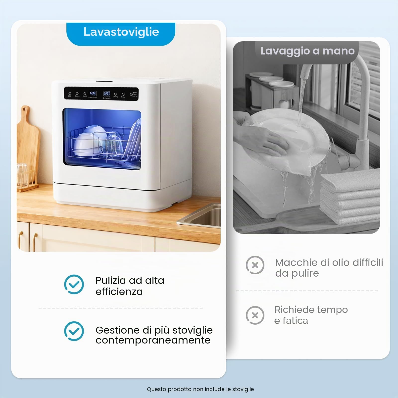Mini lavastoviglie piccola 43 x 39 x 46 cm Quattro modalità di lavaggio lavastoviglie da tavolo portatile compatta per piccole case, appartamenti, dormitori