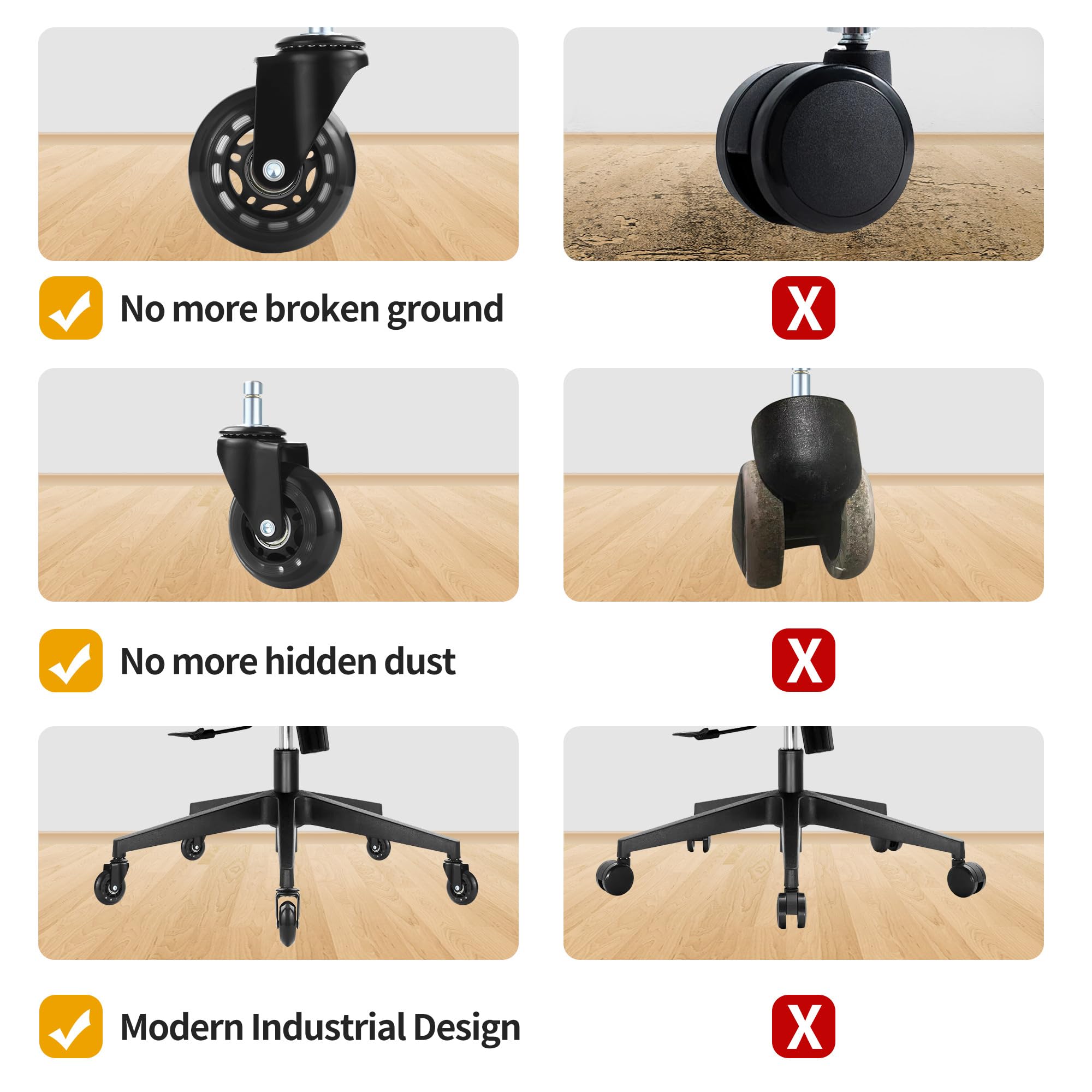 Set 5 Ruote Per Sedia Ufficio 11x22 Mm - Silenziose Per Parquet E Tappeti