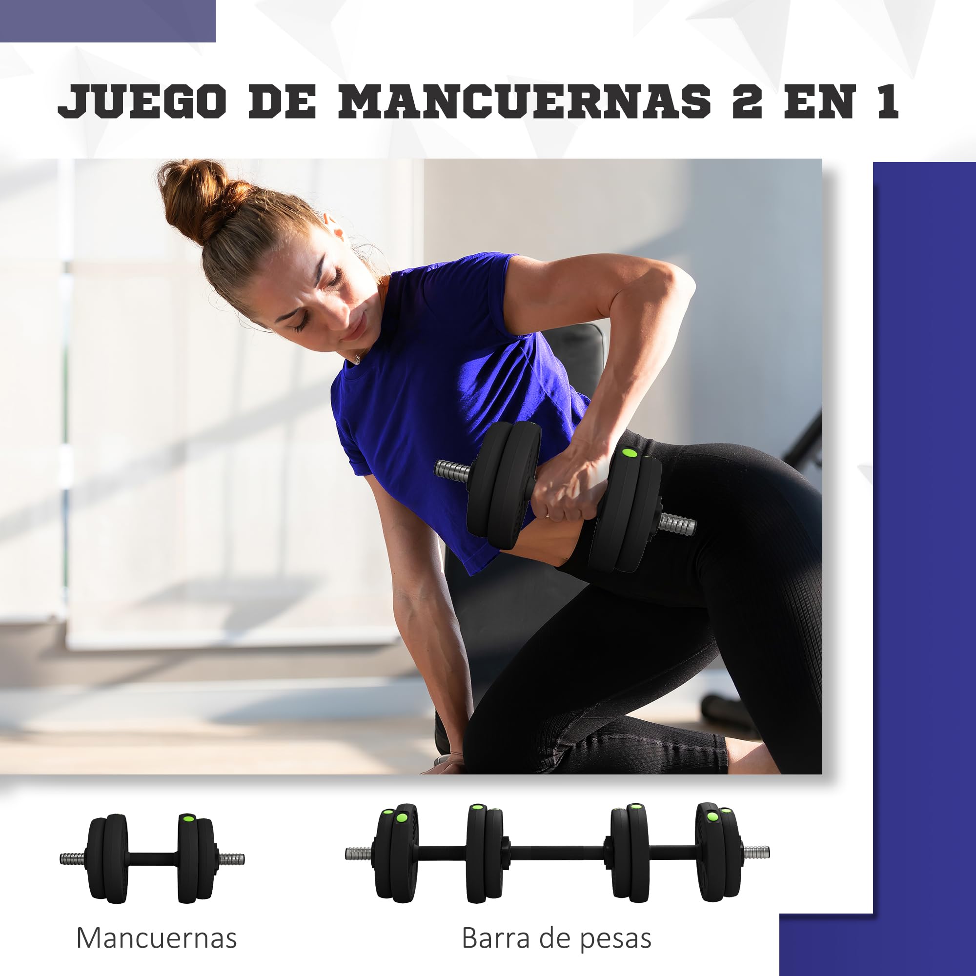 SPORTNOW Set di manubri regolabili 2 in 1, 15 kg a 30 kg, set di manubri con barra di collegamento e impugnatura antiscivolo, manubri e manubri per uomini e donne, esercizio fitness, casa palestra