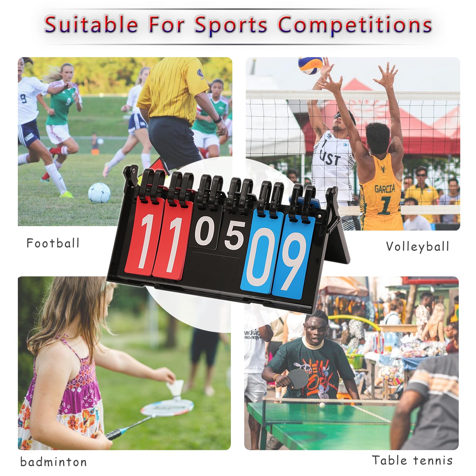 Segnapunti Sportivo Portatile 6 Cifre - Tabellone Pieghevole Per Pallavolo, Basket, Tennis | Flip Scoreboard