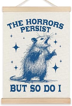 LZYRF Funny Opossum Mental Health Wall Art Poster Framed, Possum Gifts, Retro Blue Positive Affirmations Inspirational Canvas Prints Wall Decor for Therapy School Counseling Office, 12x16 Inch