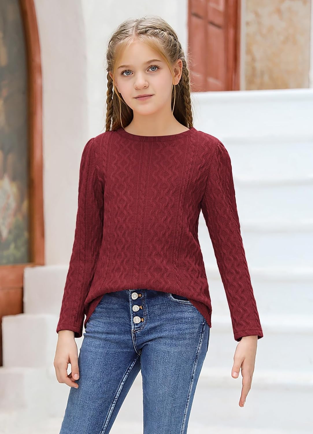 Ebifin Girls Sweaters Kids Long Sleeve Crewneck Fall Knit Tops Cute Pullover Jumper Shirts 5-14 Years - Image 5