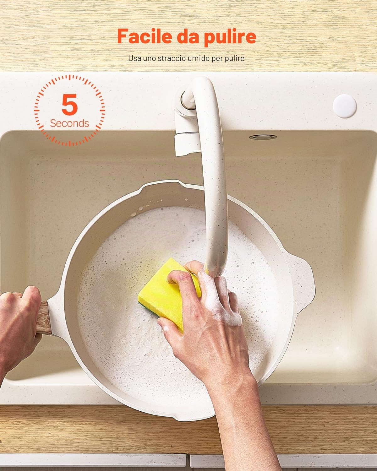 VEVOR Set di Pentole, Padelle Antiaderenti in Granito con Manico, Set di Pentole a Induzione da Cucina per Camper, con Frittura, Coperchi in Vetro Temperato, Bianco, 17 Pezzi