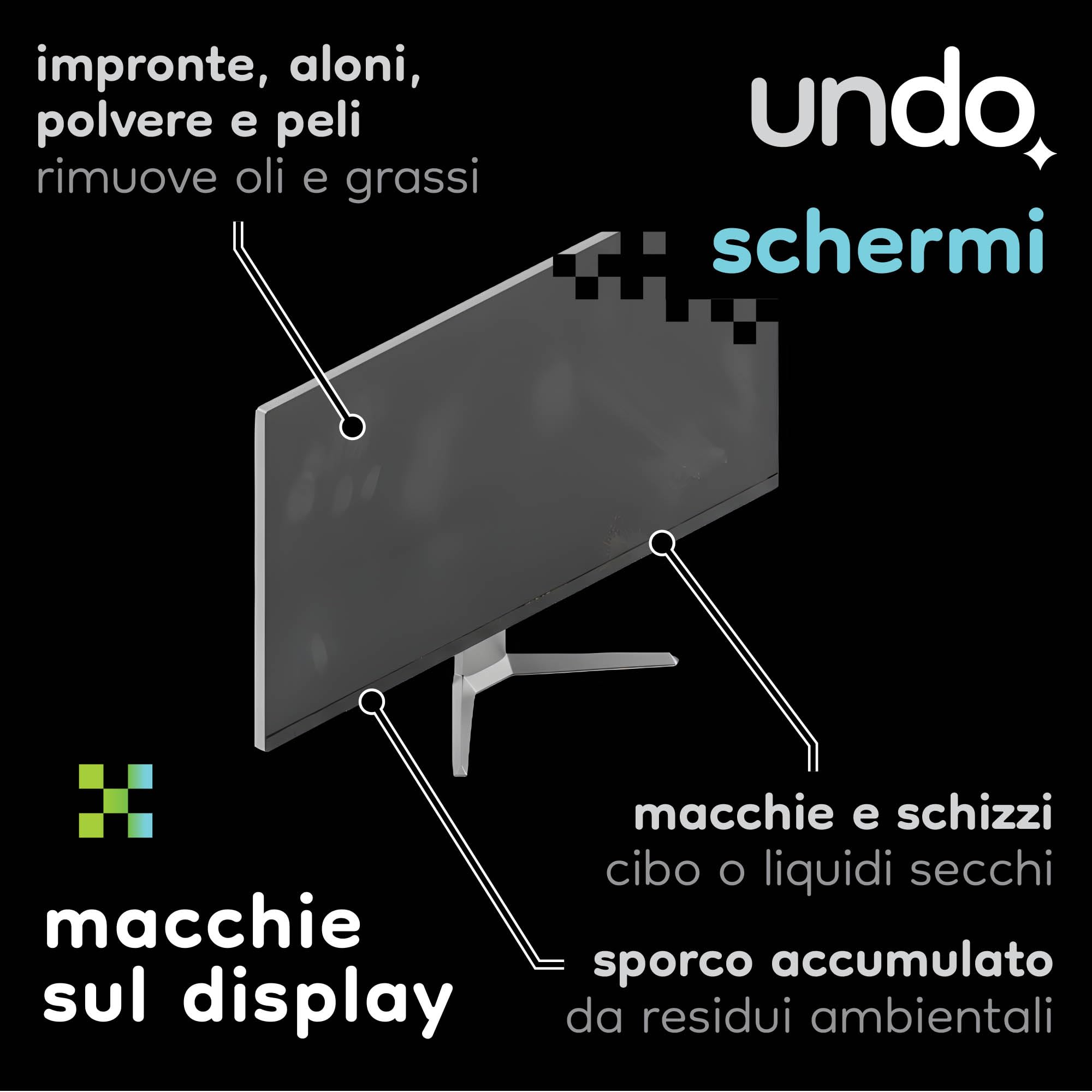 UNDO Spray per Schermi con Panno in Microfibra, 500ml, Kit Pulizia iPhone, iPad, Laptop, Touchscreen, TV LCD, LED, OLED, Monitor del Computer