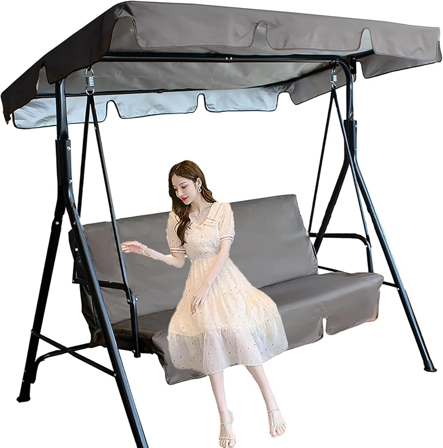 Swing Canopy Replacement Cover and Swing Cushion Cover,Waterproof 2 and 3 Seater Swing Top Cover and Chair Cover,Garden Outdoor Patio Swing Seat Cover Replacement,Green,195x125x15cm/77x49x6''