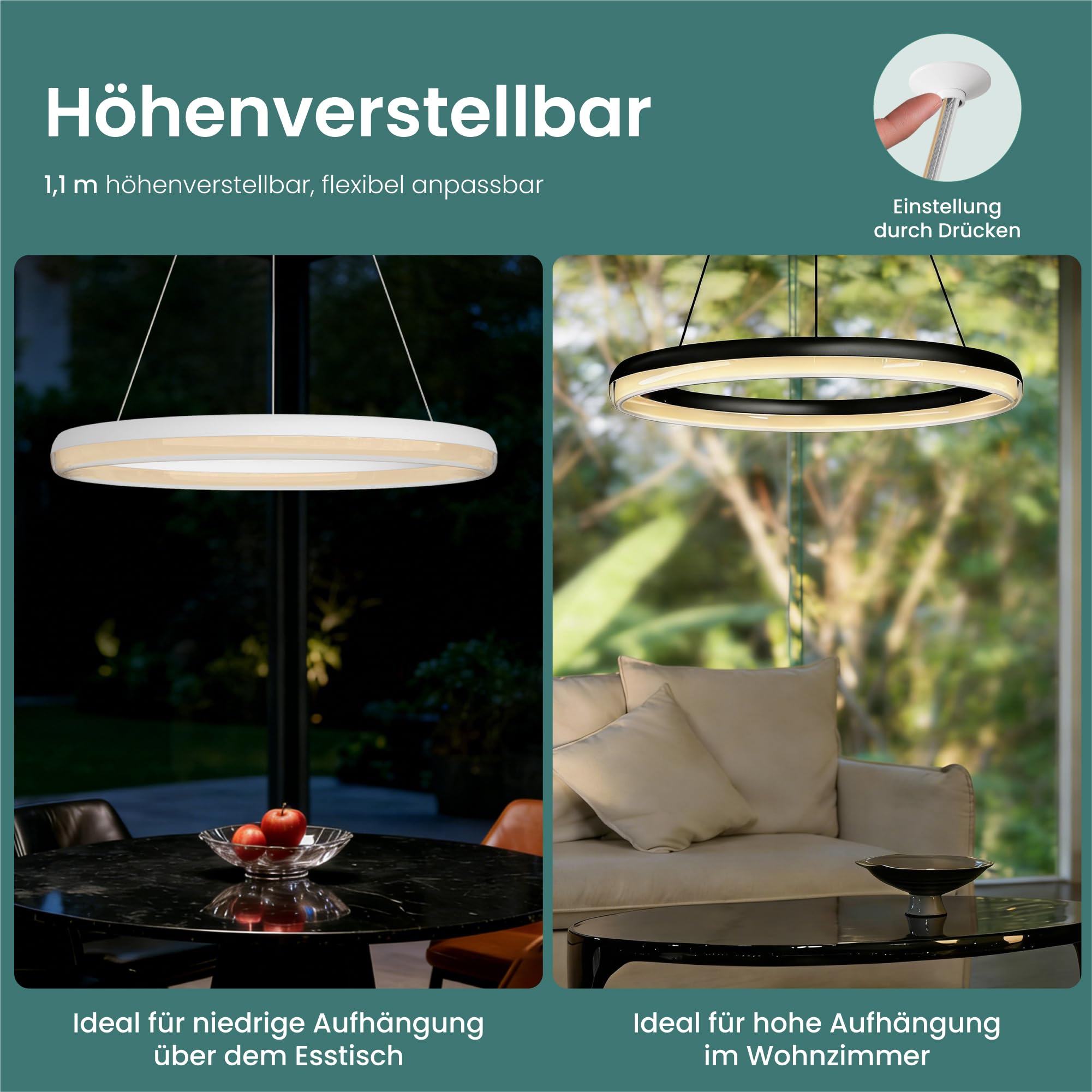 Mai & Mai Pendelleuchte Esstisch, dimmbar, höhenverstellbare