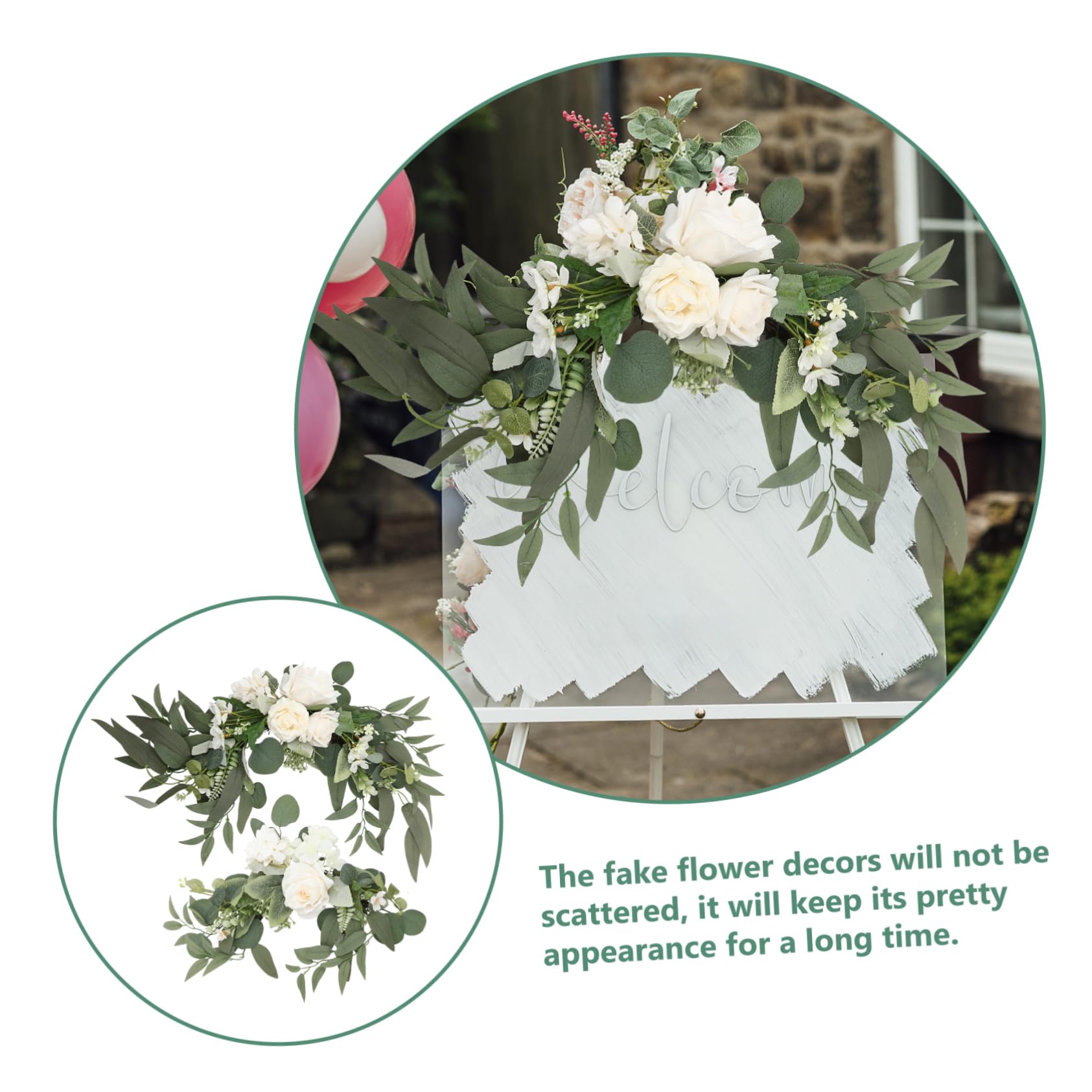 Künstliche Rosen Blumengirlande aus Stoff in Weiß für Hochzeit mit Abschlussstimmung Praktischer Nie Verwelkender Blumenschmuck als Willkommensschild und Empfang