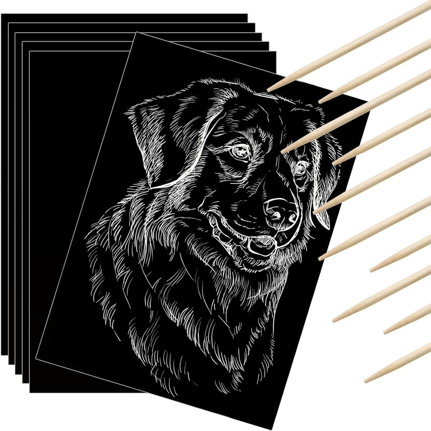 50 Pieces Scratch Paper Art Set Craft Kits Black Coated Scratchboard Black Scratch Off Paper with Wooden Stylus for Valentine Gifts Birthday Party Supplies
