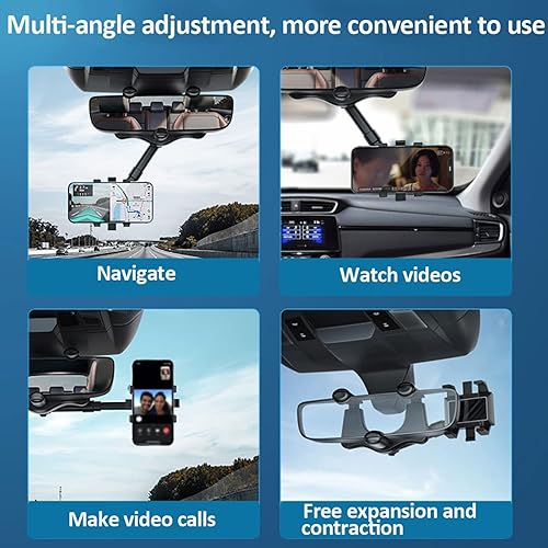 Miniatura 7 de Kairiyard Soporte para teléfono de coche, soporte para espejo retrovisor de automóvil, giratorio de 360, multifuncional y retráctil, soporte