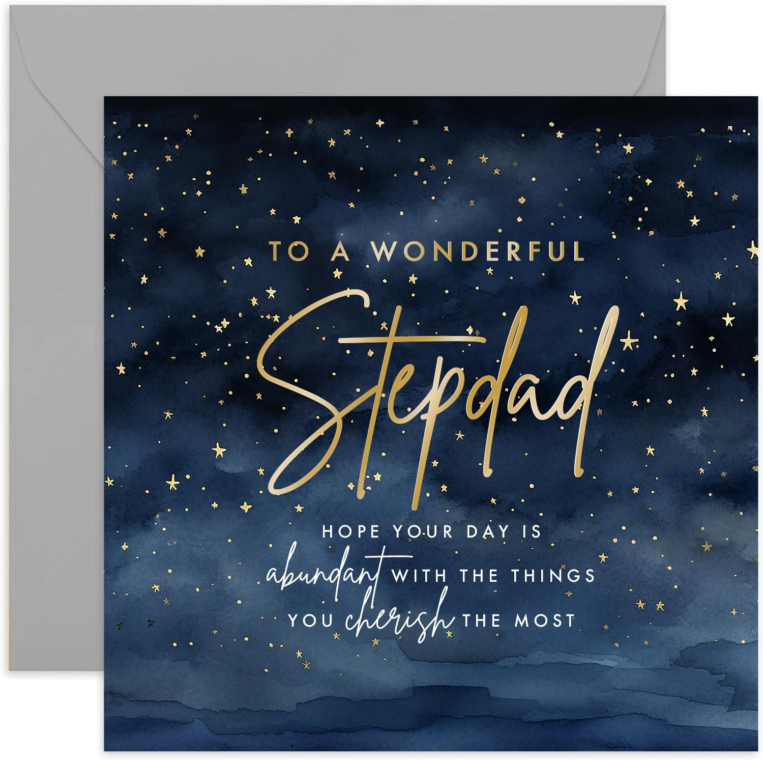 Birthday Card for Stepdad - Wonderful Stars Design - Male Birthday Card for Men Adult - Gold Foil Star Sky Design - Special Birthday Card for Him from