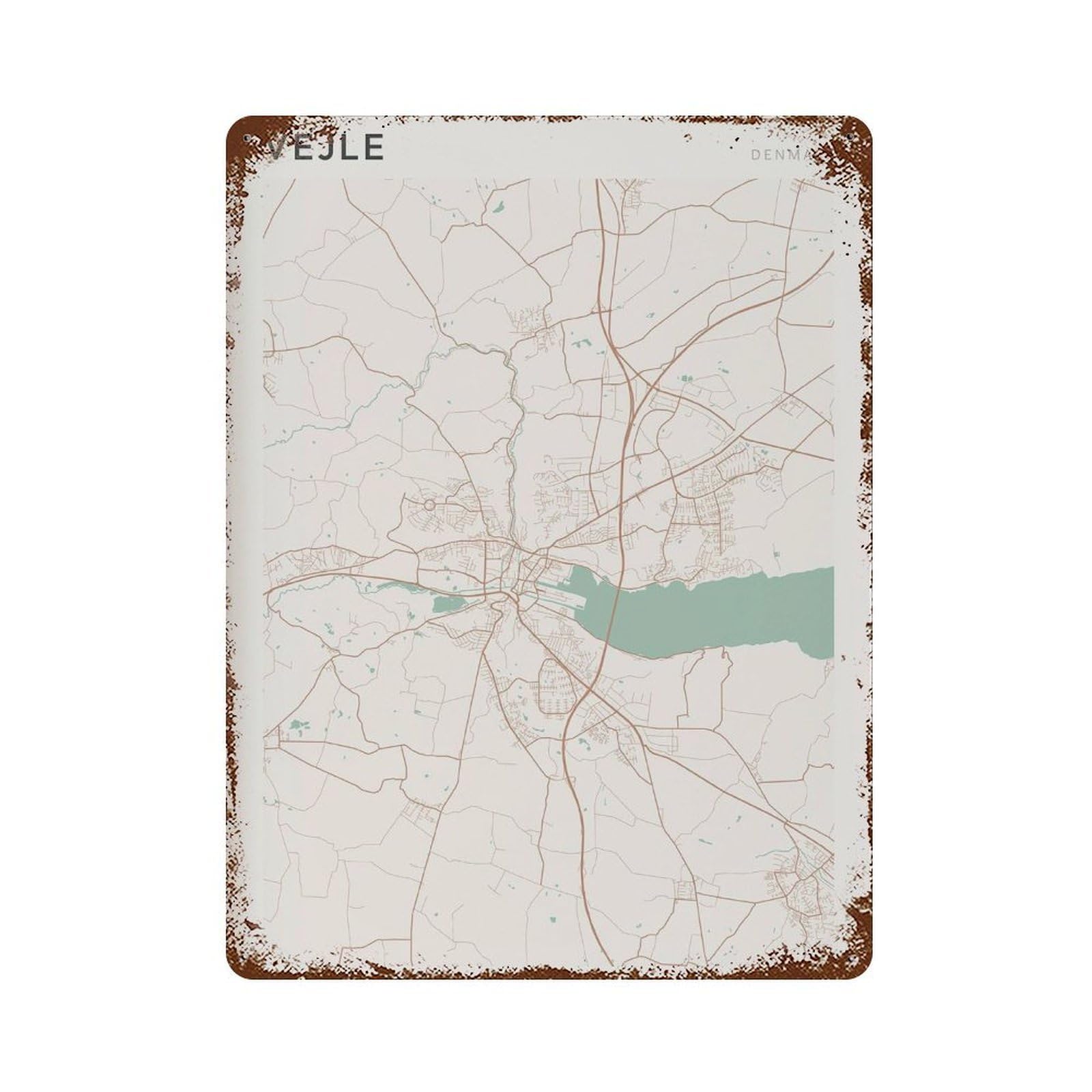 xiaoxiaoshen Vejle Map Denmark Travel Gift Farmhouse Decor Wall Decor Art Metal Tin Poster Modern Home Decor Art Home Bar Shop Decorations Vintage Sign 40x30cm