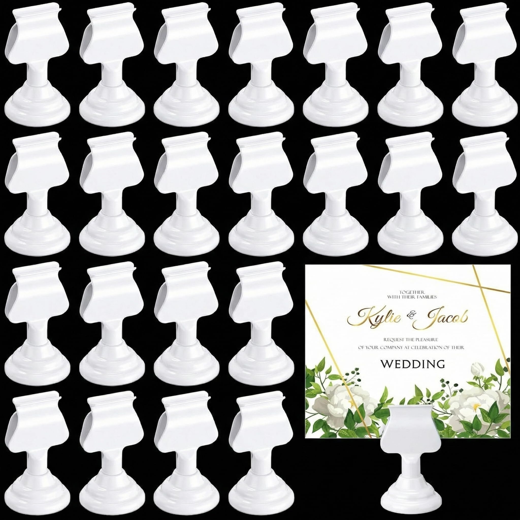 Photo 1 of Kathfly 24 Pcs Wedding Table Number Holders 1.7 Inch Metal White Mini Place Card Holders Bulk Harp-clip Table Sign Stands Card Holder Display Picture Memo Notes Menu for Restaurants Birthday Decor