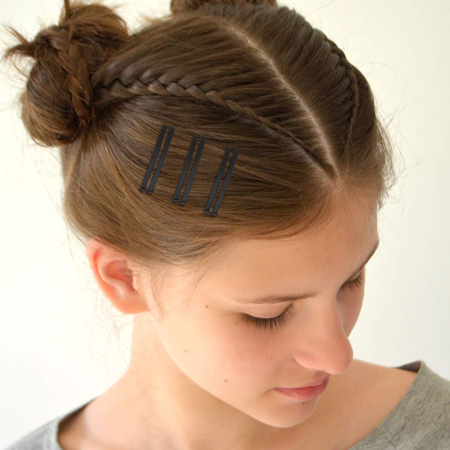 48 pinzas de metal antideslizantes para el cabello, horquilla de centro abierto, pasadores de metal de 2.36 x 0.39 pulgadas, horquilla de botón a presión para mujer, dorado, plateado, negro y café 4