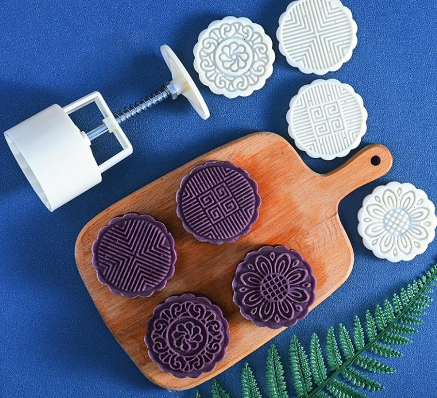 Mooncake Press Molds, Mooncake Mold,50g Mooncake Mold 10pcs Blooming Flowers Stamps Hand Press Moon Cake Pastry Mould Mooncake Maker Cookie Stamp Bath Bomb Molds Cupcake Stamps Mooncake Baking Tools