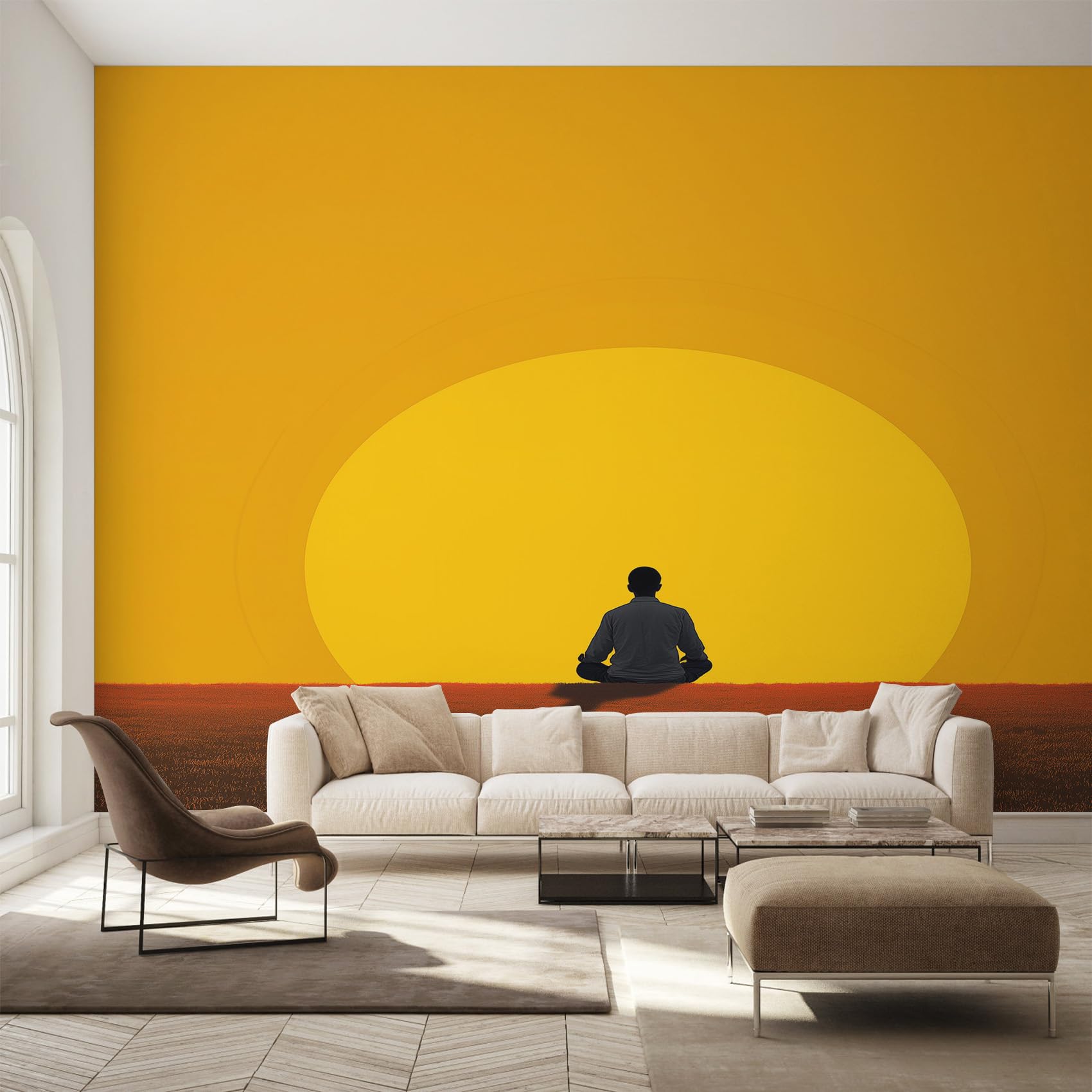 Generico Carta da Parati Meditazione per Camera da Letto, Fotomurali Sole Zen Boho, 300 x 210 cm Carta Parati Tessuto non Tessuto, Soggiorno Decorazioni Parete K-MZ&14