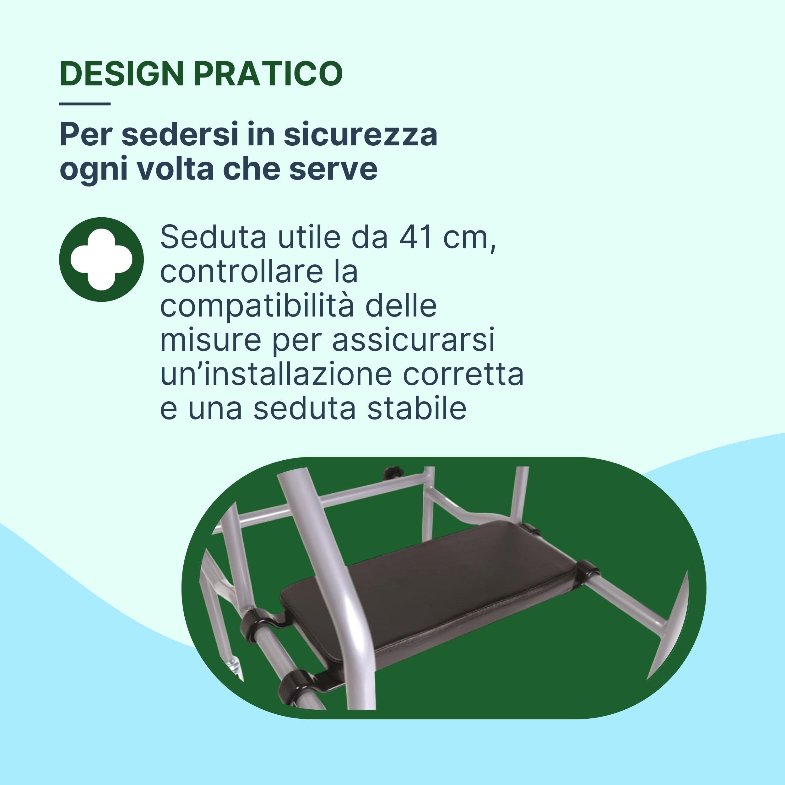 Sedile Imbottito per Deambulatori – Compatibile con Deambulatore 4 Ruote Anziani - Seduta 41 Cm