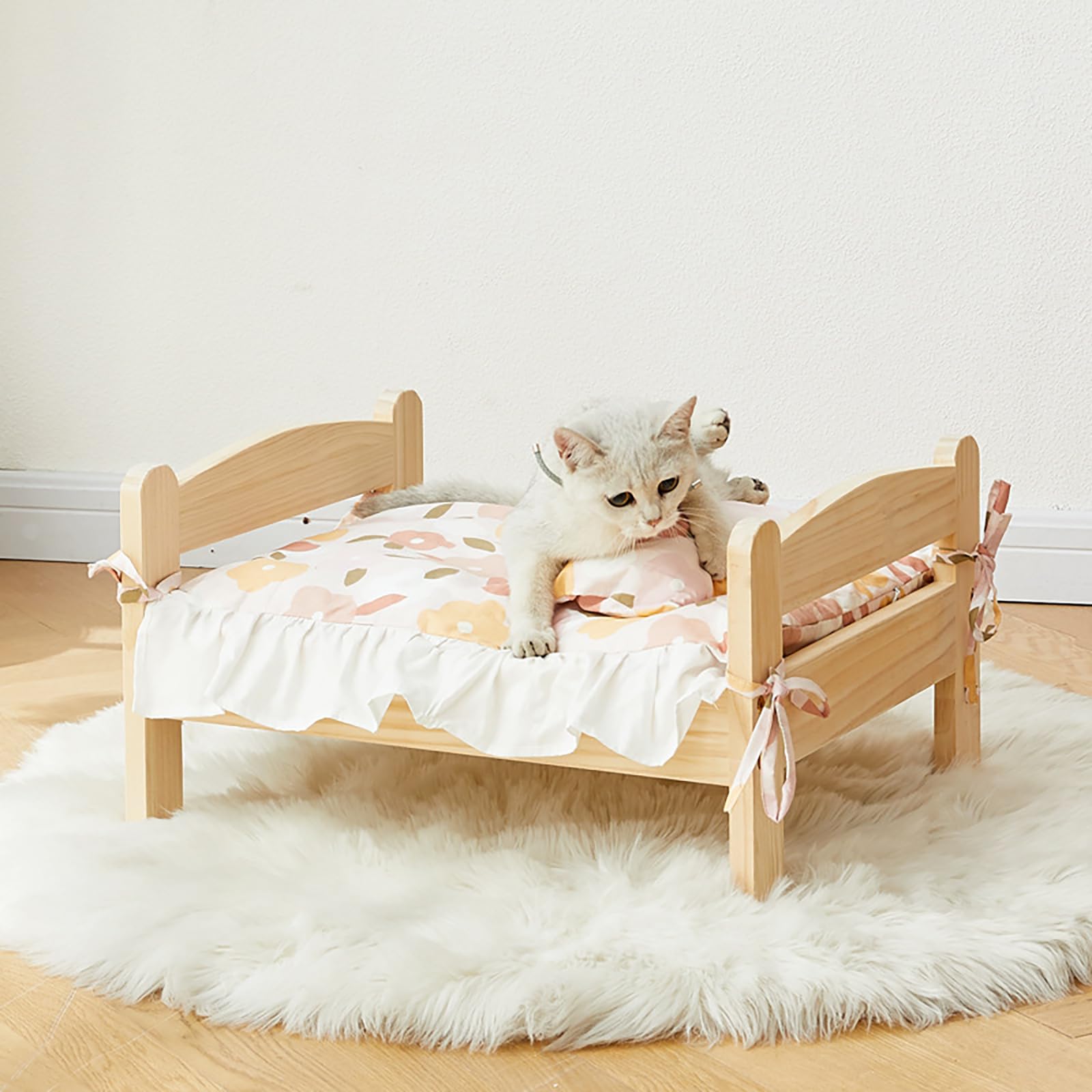 HarBin-Star Cama para perros, hamaca de madera para gatos, cama elevada, cama portátil para mascotas, madera maciza, extraíble y lavable, para todas las estaciones, para gatos y cachorros, 79 x 55 x