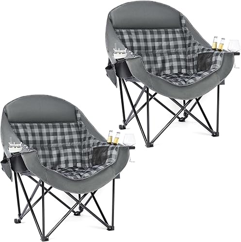 Miniatura 15 de Silla doble de camping biplaza – Sofá de campamento de gran tamaño para 2 personas para adultos, acolchado, resistente, al aire libre, césped,