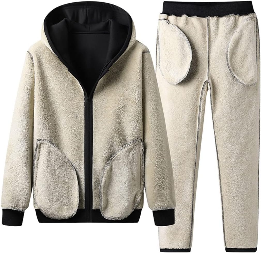 Męski 2-częściowy Zestaw Bluza Spodnie Dresowe Polar Zagęścić Zimowy Zestaw Dresowy Casual Zamek Błyskawiczny Jesienne Dresy, Gray, S