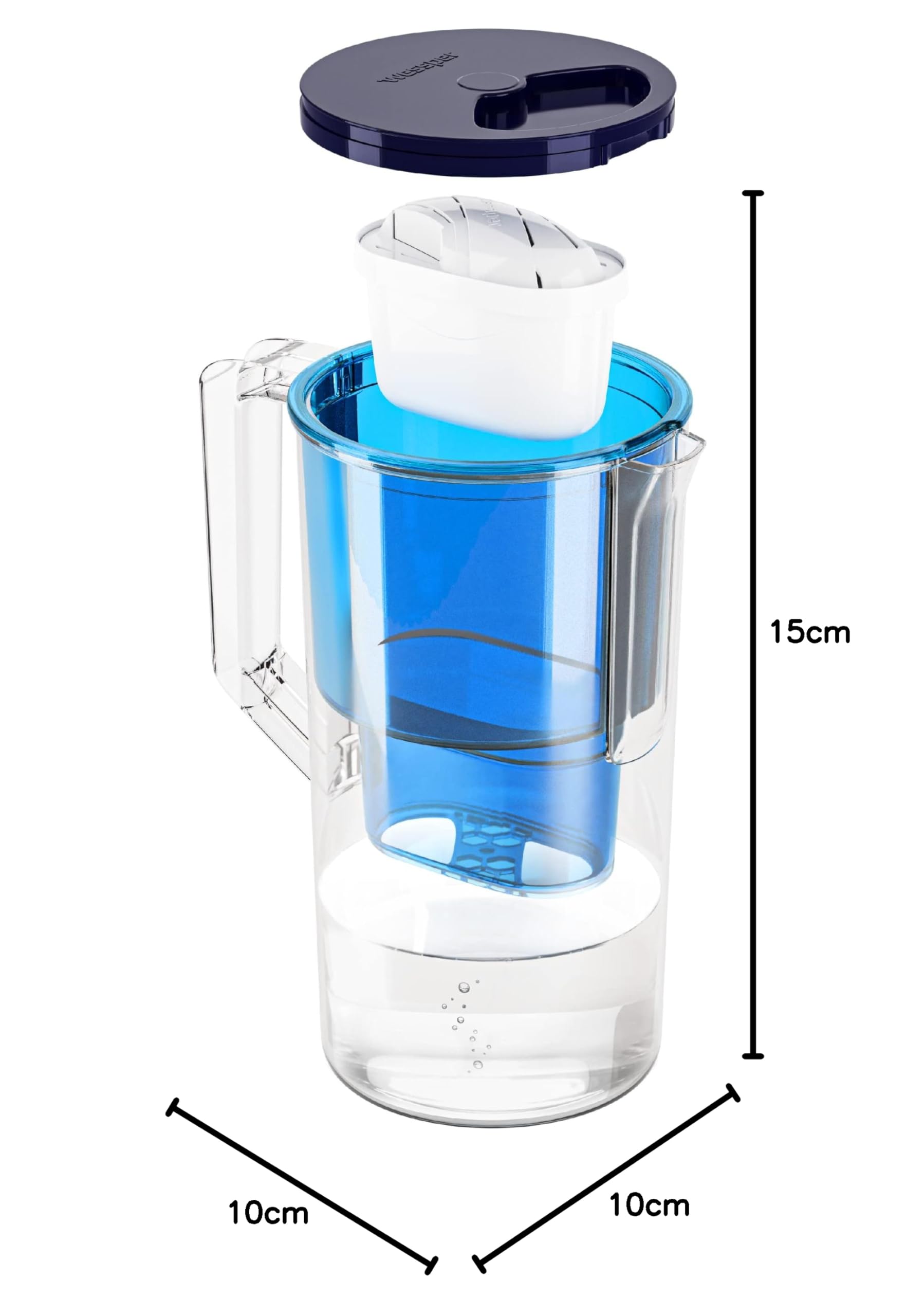 Wessper Zestaw Dzbanek Filtrujący 2,5L | Butelka na Wodę z Tritanu Motywacyjna 500 ml z Miarką Czasu | 5 Filtr do wody zamiennik dla Dafi Unimax Aquaphor A5 BRITA Maxtra+ PHILIPS AWP212/10 | Niebieski